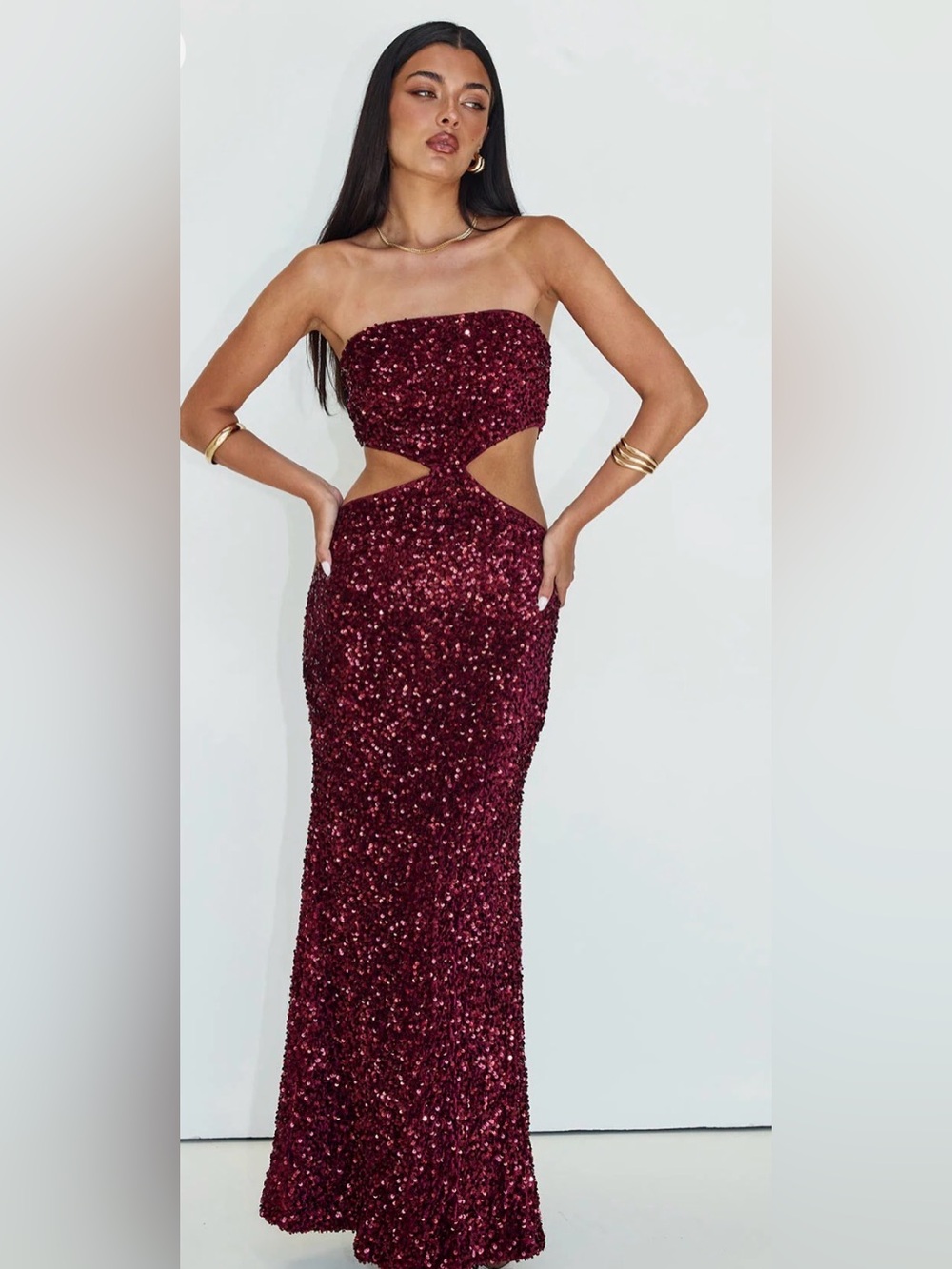 Princess Polly Regalia Strapless Maxi Dress in Burgundy Size US 4